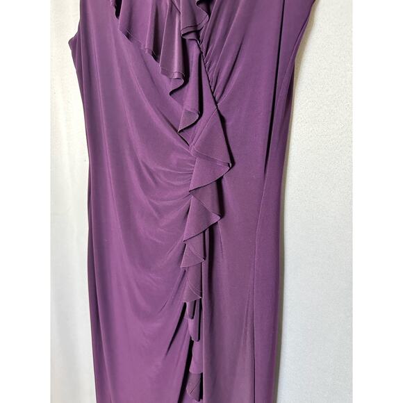Womens Ralph Lauren Purple Plum Ruffle Front Sleeveless Dress Formal Stretch 12 - Picture 3 of 6